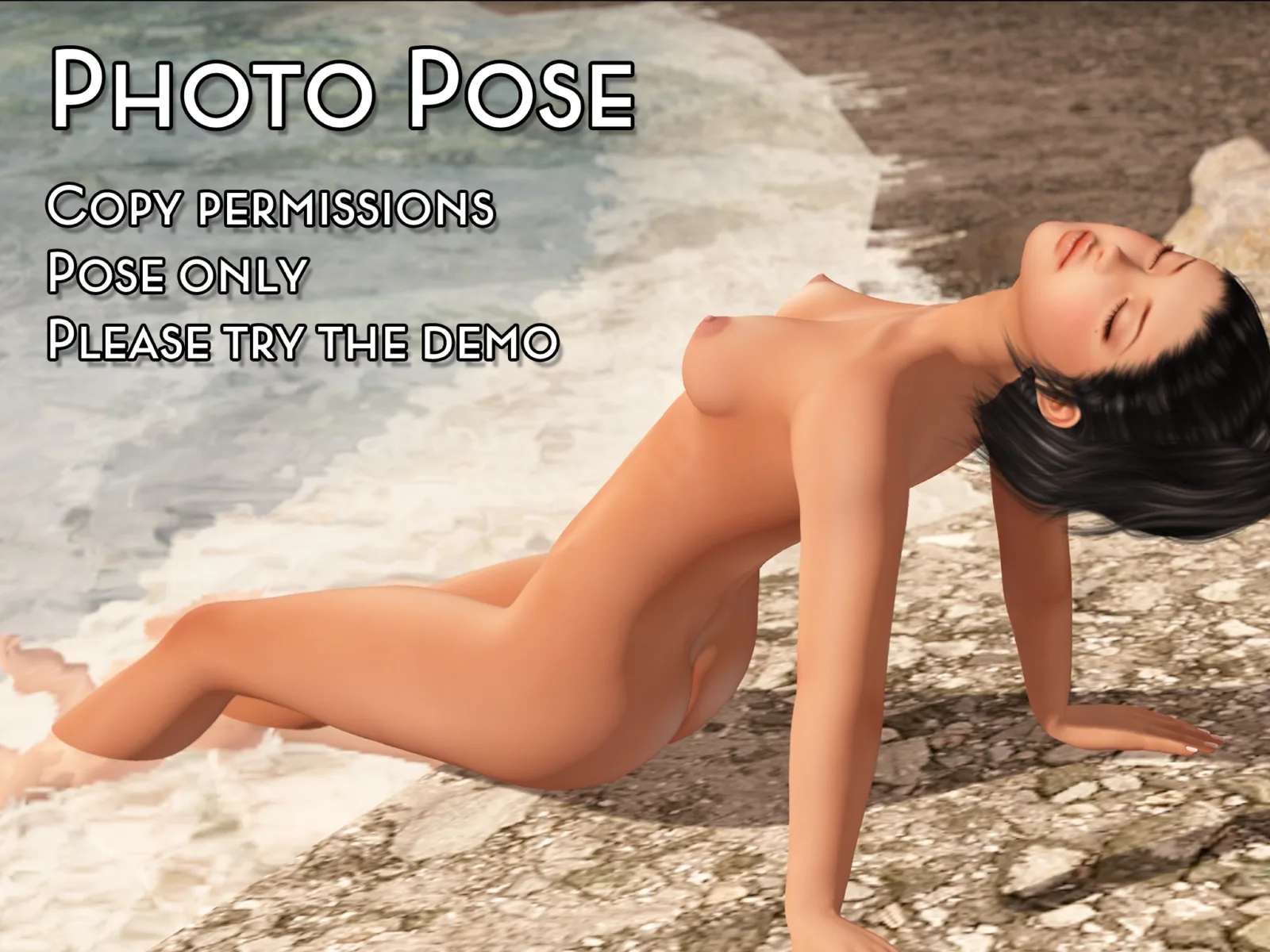 Woman lying on her side on wet stone by water, one arm bent under her head.