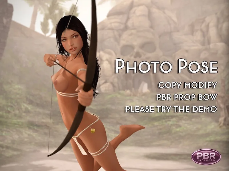 An artistic portrayal of a woman aiming a bow, set against a mysterious, rugged landscape background.